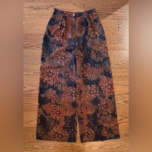Mahina Black and Brown Floral Wide-Leg Pants